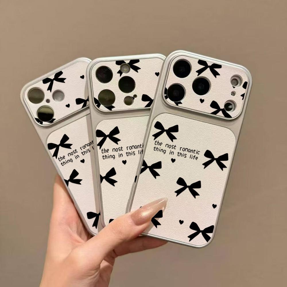 Ins Style Simple Bow Is Suitable for iPhone17 Large Window 16pro Mobile Phone Case 15 Fine Holes All-inclusive 13pm