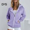 Autumn Spring Women Coat Hooded Drawstring Long Sleeves Pockets Zip-up Elastic Cuff Hem Loose Sport Hoodie Casual Daily Wear Jacket