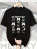 Men's Gamer T-Shirt Compatible for /PC/Xbox - "My Perfect Day" Video Game & Food Icons (Pizza, Caffeine) - Breathable Casual Tee,