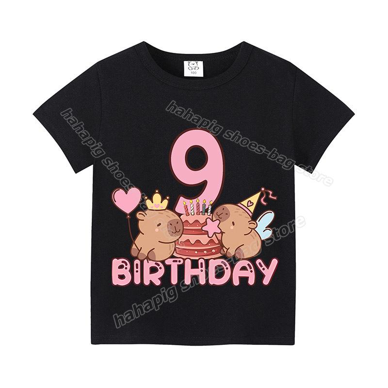 Capybara Girl Birthday Clothes Cute Toddler Kids Number T Shirt Cartoon Short Sleeve Baby Cotton T Shirt Summer Children  Tops