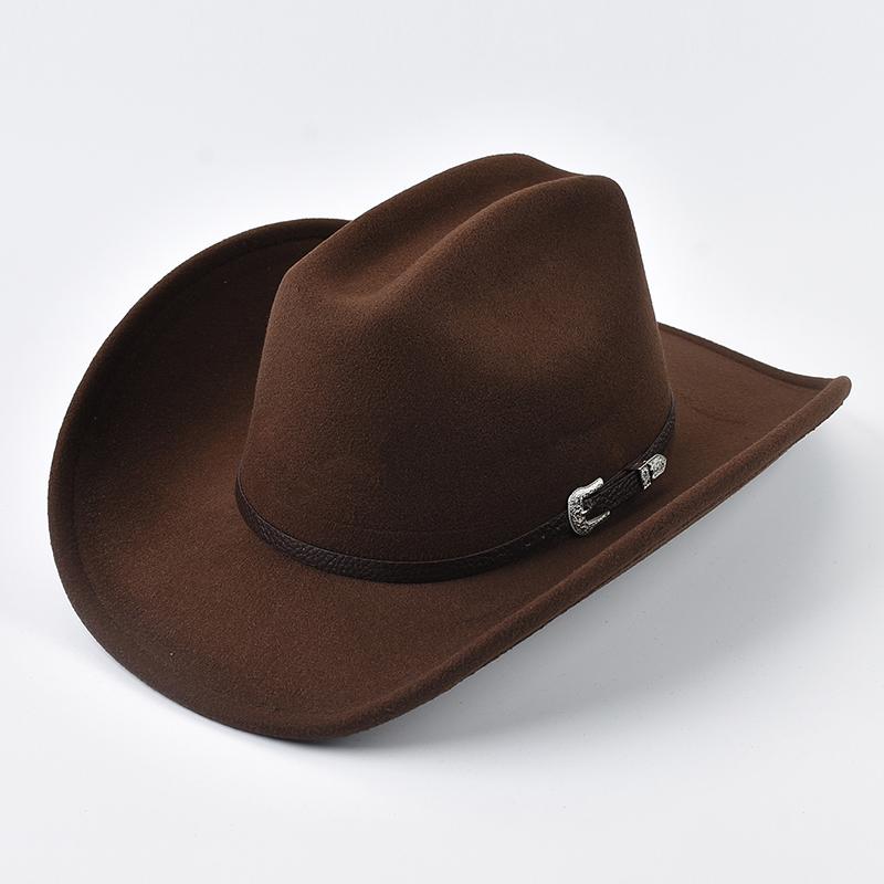 

Unisex Western Cowboy Hat with Leather Vintage Big-edge Gentleman Cowgirl Jazz Hat Cloche Church Sombrero Hombre Caps Can Be Adjusted коричневий