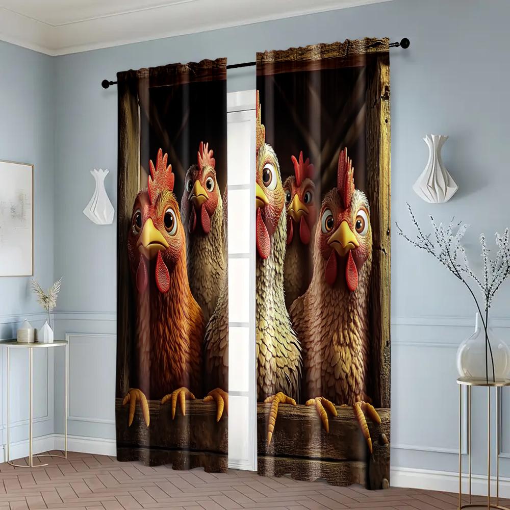 2pcs, Curtain Popular chicken theme Machine Washable Fabric (without rod) Decorations Clearance Use for Room, Kitchen, Study,