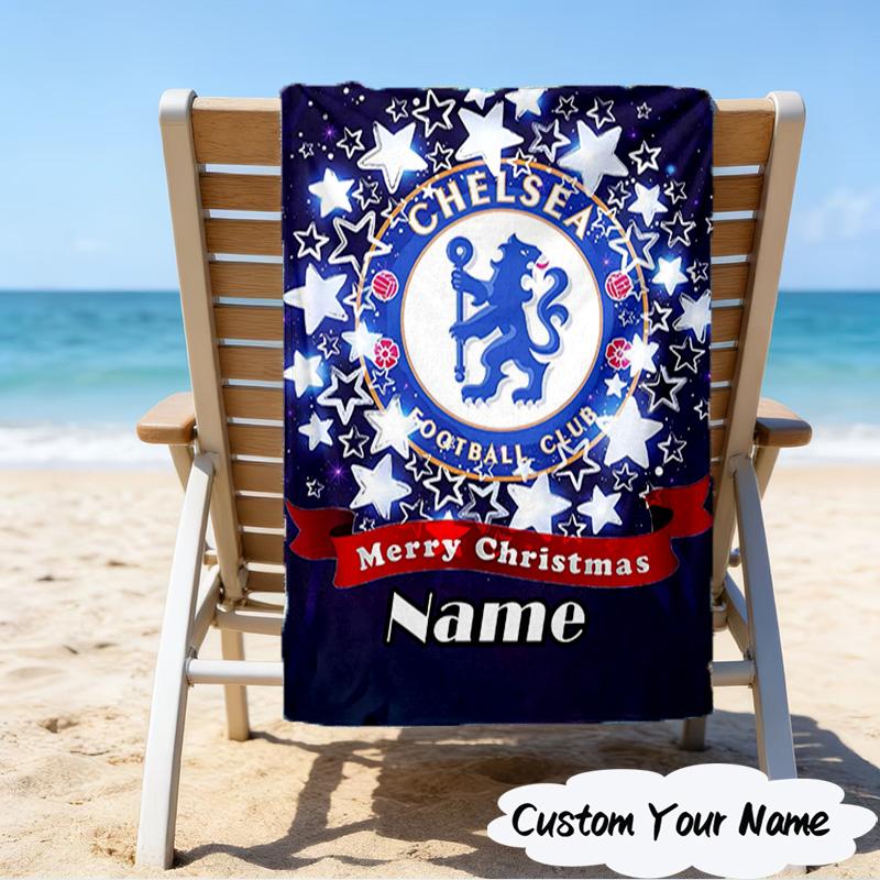 1PC Custom Name Beach Towel Chelsea Crest Artwork Beach Towel, Suitable for Camping, Travel, Beach Accessories, Super Absorbent, Family Gift