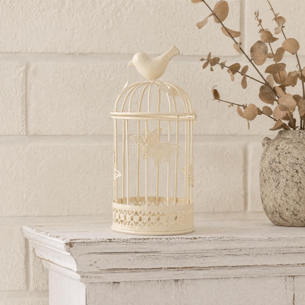 Birdcage Hollow Birdcage Candle Holder Iron 8.66x3.62 In European Retro Table Candlestick Black, White Hollow