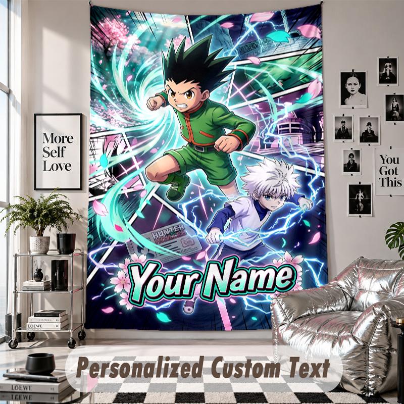 Wall Hanging Tapestry With Custom Name & Text, Hunter × Hunter Decorative Tapestry For Bedroom