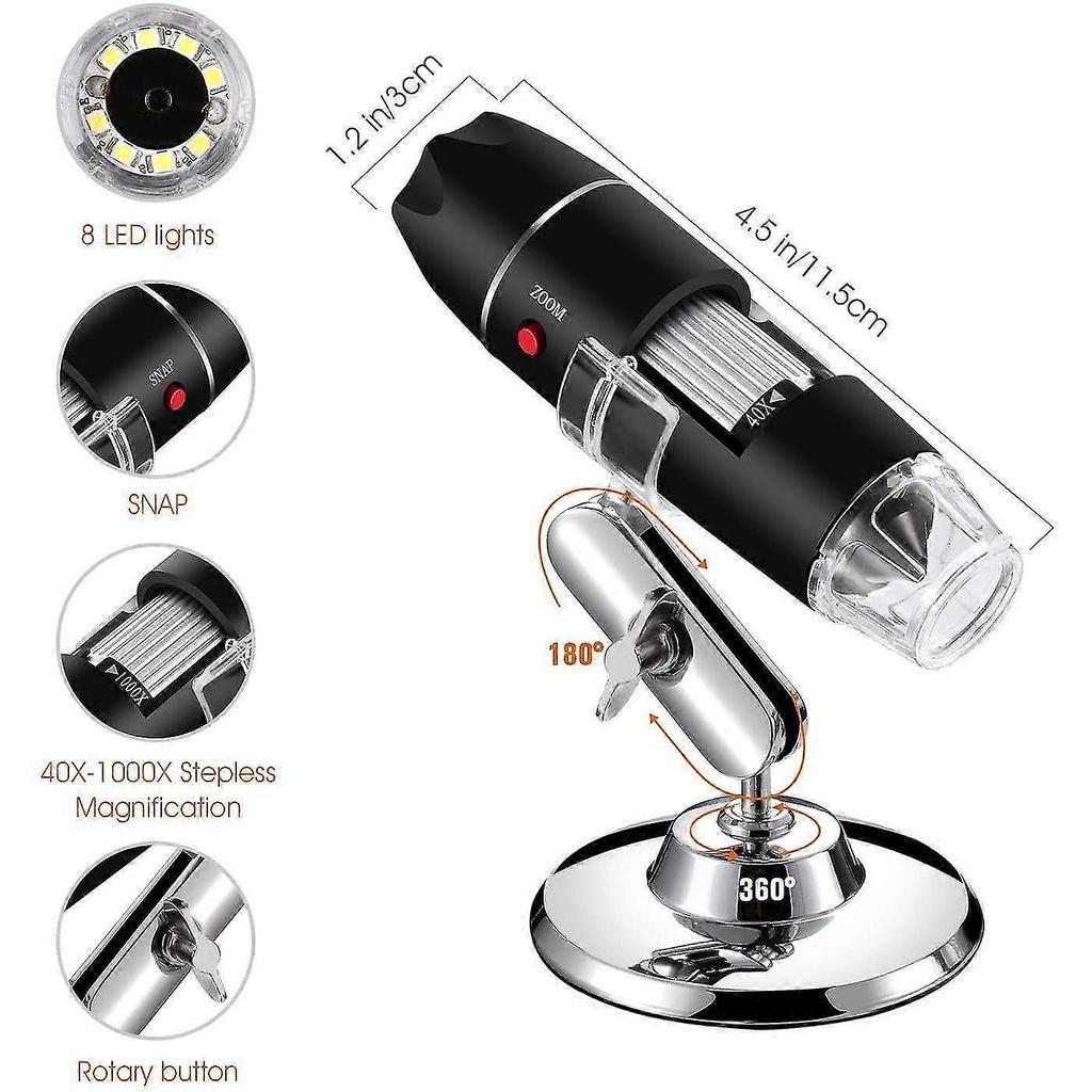 Usb Digital Microscope, Portable 40x-1000x Magnification Endoscope, 8 Led Digital Microsco