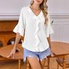 Women Shirt V-Neck Half Sleeve Ruffle Trim Pullover Tops Pure Color Regular Fit Casual Shirt Tops Work Party Vacation Wear