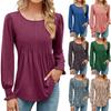 Women's Solid Color Casual Bubble Sleeves, Drawstring Round Neck Long Sleeved Top