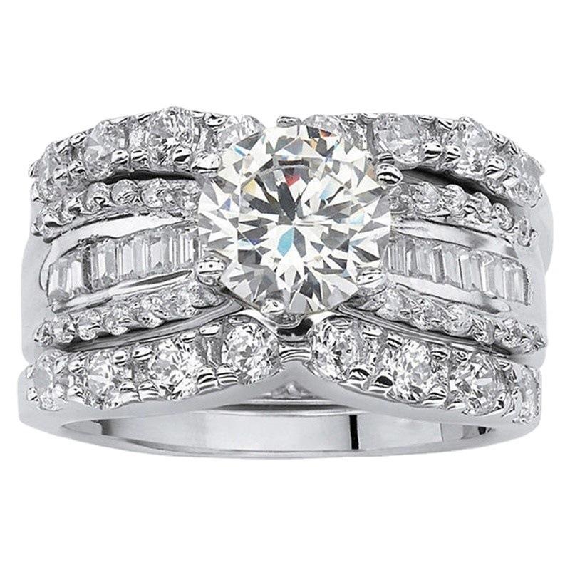 Wind Slightly Inlaid With Diamond Zircon Light Luxury Three-Piece Series Ring Ring
