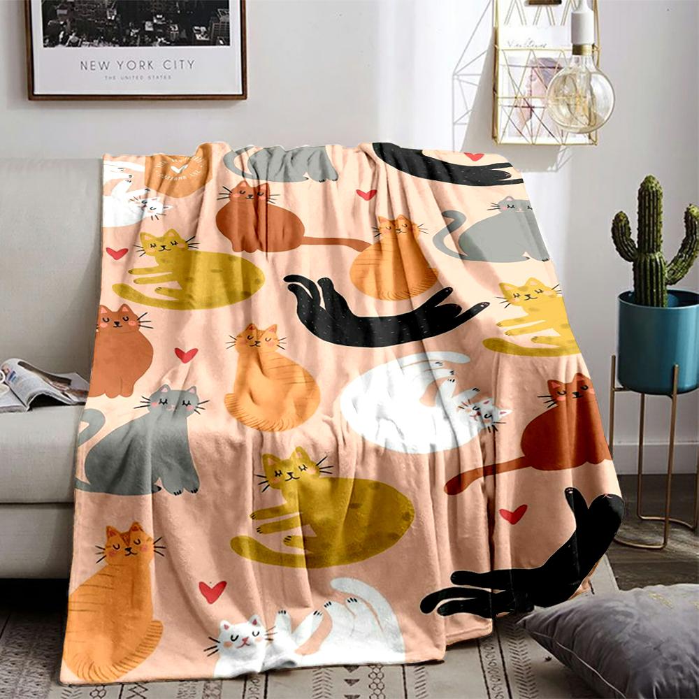 Charming Cartoon Cats On Peach BackgroundFlannel Blanket for Bedroom, Living Room, Sofa, and Nap