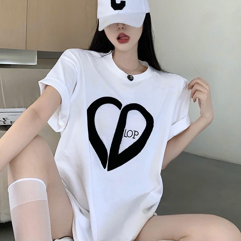 ins super fire love letter short sleeve t-shirt women loose design sense niche Korean version student versatile on clothes