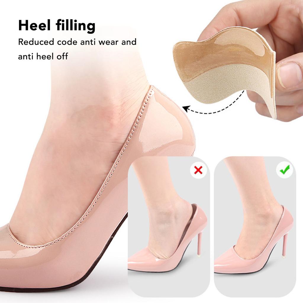 4 Pairs Heel Grips Liner Moon Shaped Cushions Inserts Soft Elastic Self Adhesive Heel Pads for High Heels PU Leather Shoes Apricot