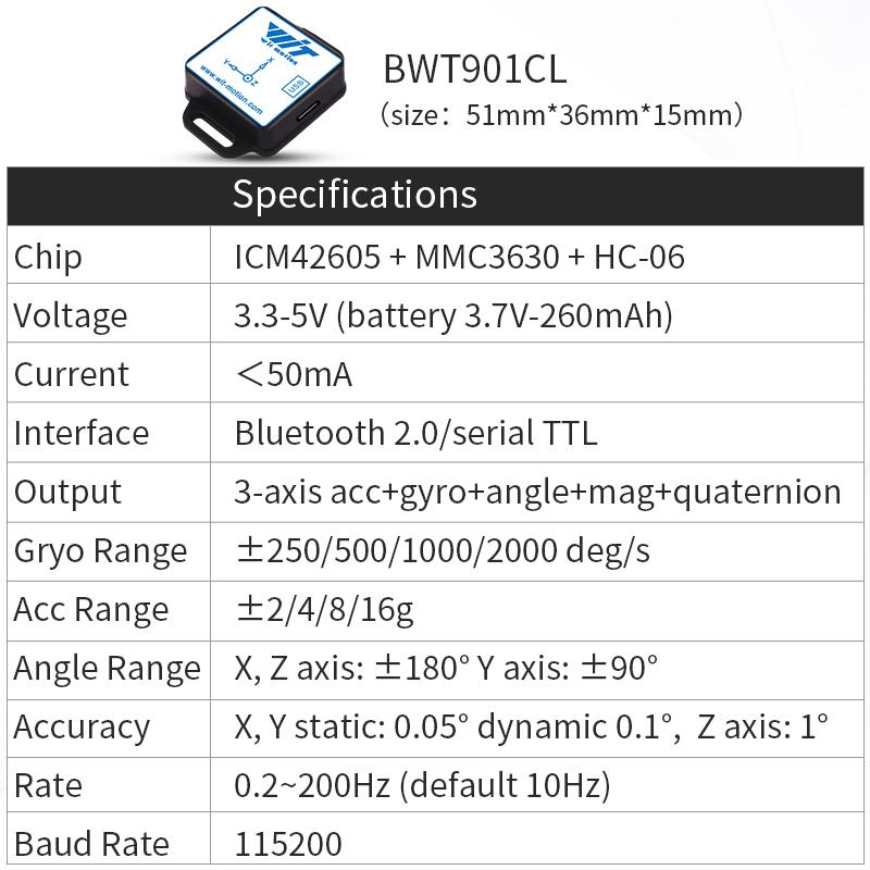 WitMotion WT901C485 9-Axis AHRS Inclinometer Acceleration+Gyro+Angle (XY 0.05° Accuracy)+Digital Compass, RS485 Modbus Protocol