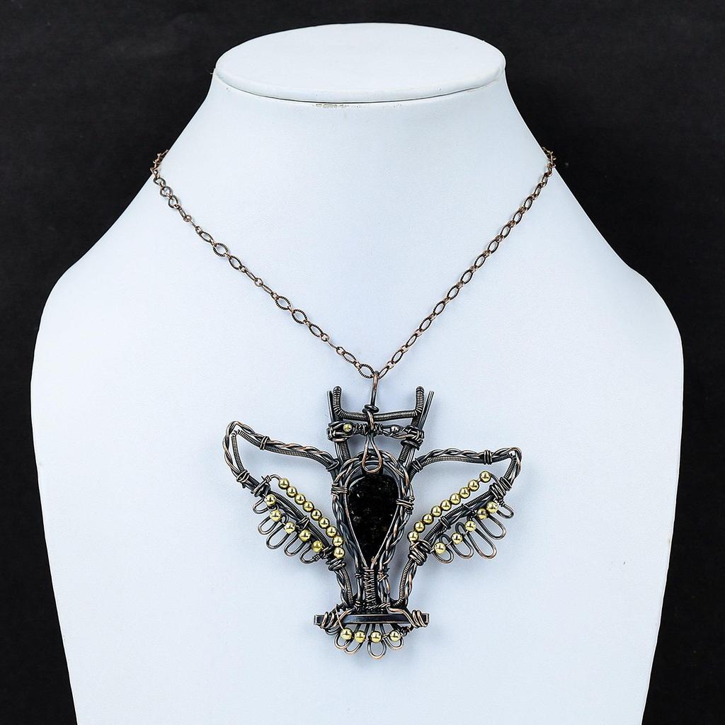 Nuummite Pendant Copper Wire Wrapped Pendant Nuummite Jewelry Owl Pendant Handmade Designer Pendant Gemstone Copper Jewelry Gift For Mother