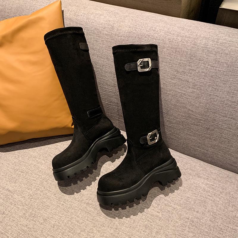 Fashion 2025 Women Stylish Mid-Calf Slouchy Boots Soft Comfortable Round Toe Design Buckle Latch Design Outdoor Casual Shoes