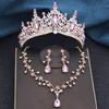 3Pcs Princess Crown Bridal Jewelry Sets for Women Tiaras and Flower Choker Necklace Earrings Wedding Dress Bride Jewelry Set