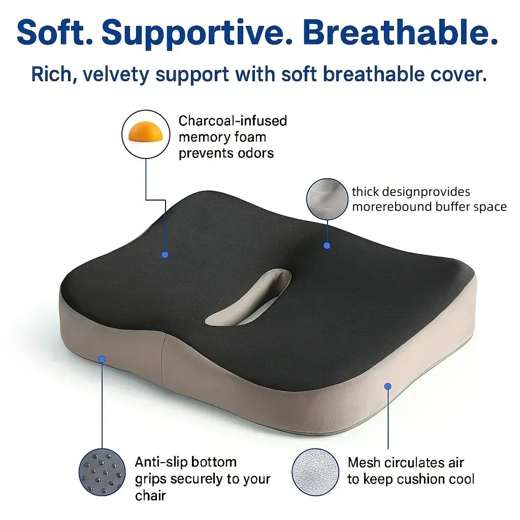 Non Slip Memory Foam Prostate Cushion for Tailbone Sciatica Back Pain Relief Comfort Chair Car Seat Cushion with Cover