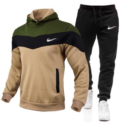 Mens Oversized Hooded Sweatshirt Set With Printed Patchwork Design Winter Warm Fleece Lined Tracksuit