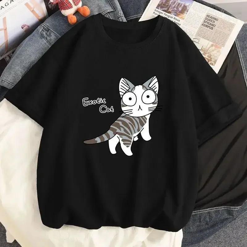 Korean Fashion Tees Summer Kawaii T-shirt Japanese Cartoon Cute Cat Short Sleeved Tshirt Pet Graphic Blouse Streetwear Clothes