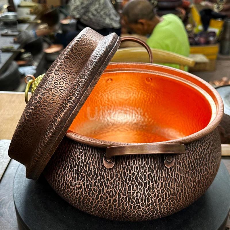 Gong Pot Manual Thickened Braised Rice, Porridge and Stewed Meat Hotpot Pots for Cooking Pure Copper Vintage Soup Stew Pot