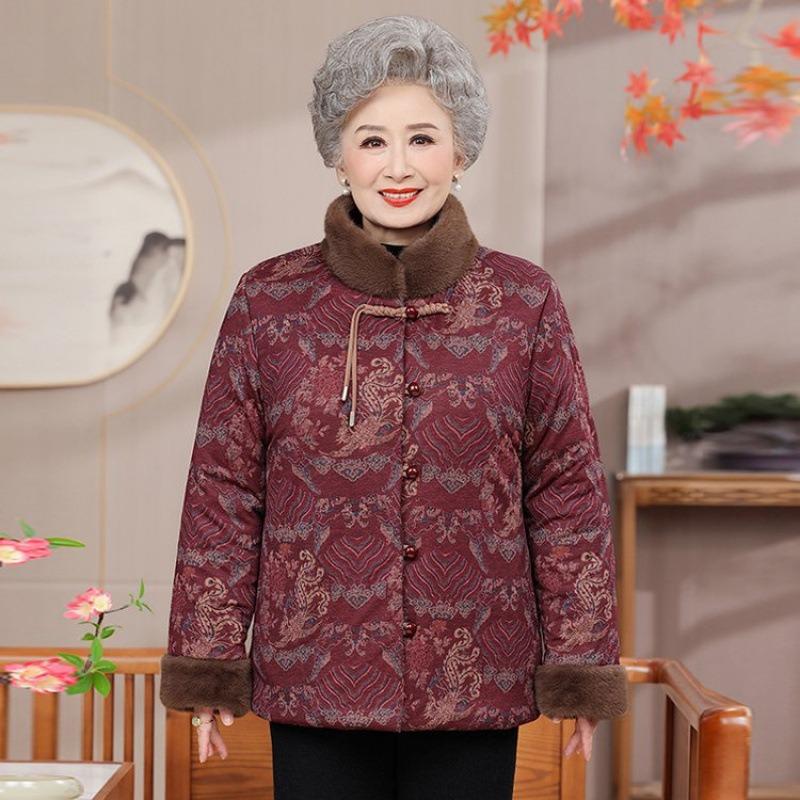 

Winter padded jacket female elderly padded jacket piled thickened jacket old lady clothes 5XL [recommended 150-80kg] красный