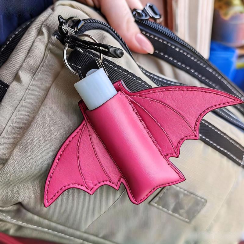 Bat Lipstick Lip Gloss Bag Keychain Holder PU Chapstick Pouch Key Ring Portable Lip Balm Bottle Packaging Cover Key Chain
