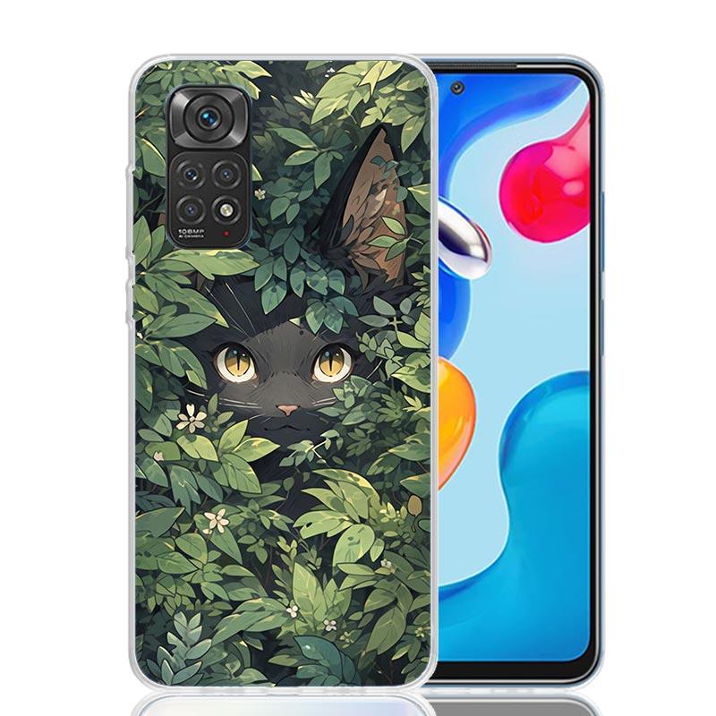 Anime Cute Black Cat Meow Phone Case For Xiaomi Redmi Note 15 14 13 12S 12 Pro Plus 11S 11E 11 11T 10S 10 Art Soft Pattern Cover