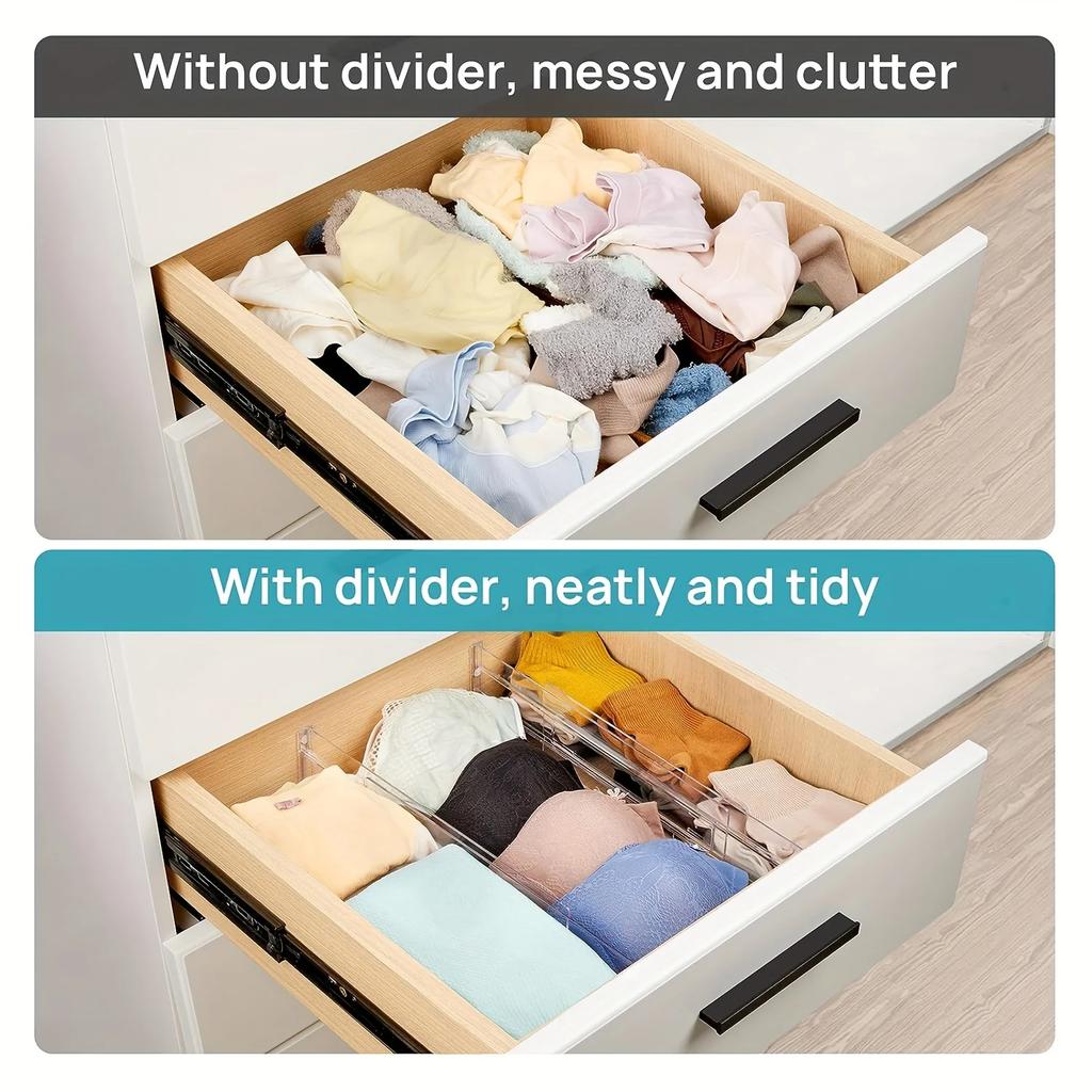 Adjustable Transparent Plastic Drawer Dividers,Expandable Organizers For Home & Office,Clear Storage Separators,With Rubber Pads