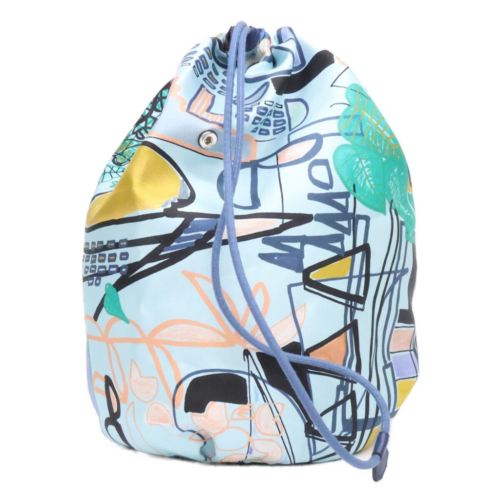HERMES X-stamped Modernism Tropical Musardine Pouch Silk Drawstring Bag Pouch blueUsed