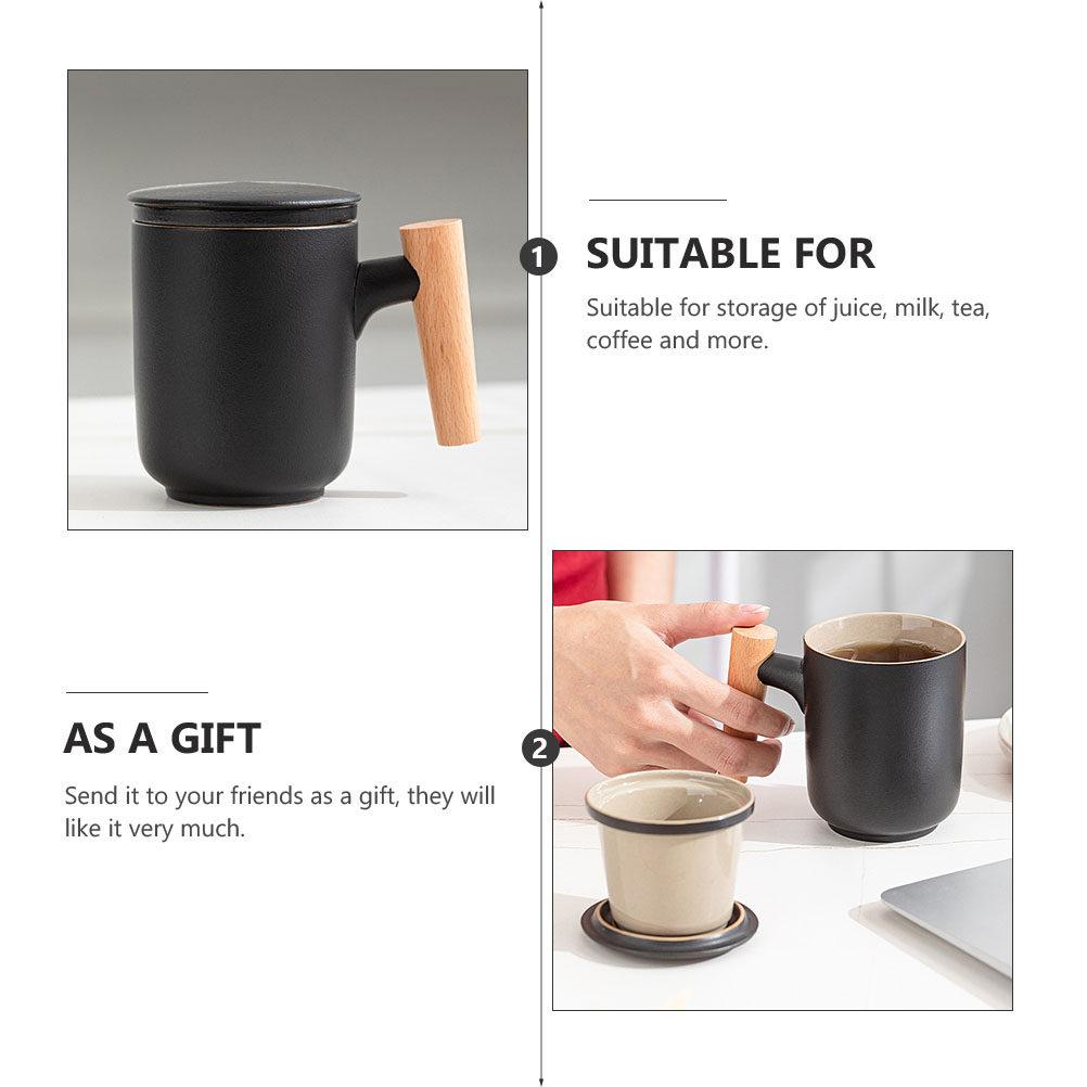 1Set Tea Separation Cup Wooden Handle Delicate Practical Office Travel Workout Gift Tea Water Bottle Ceramic Cup