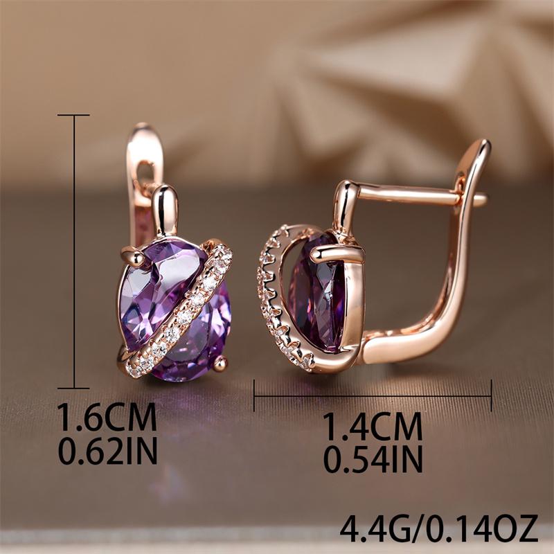 Cute Female Big Oval Stone Earrings Luxury Crystal Blue Purple Hoop Earrings Rose Gold Silver Color Wedding Earrings For Women