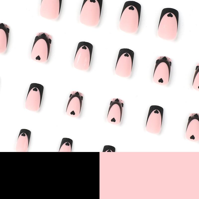 Wearable Black French Gradient Love Sweet Cool False Nail Art Tips 