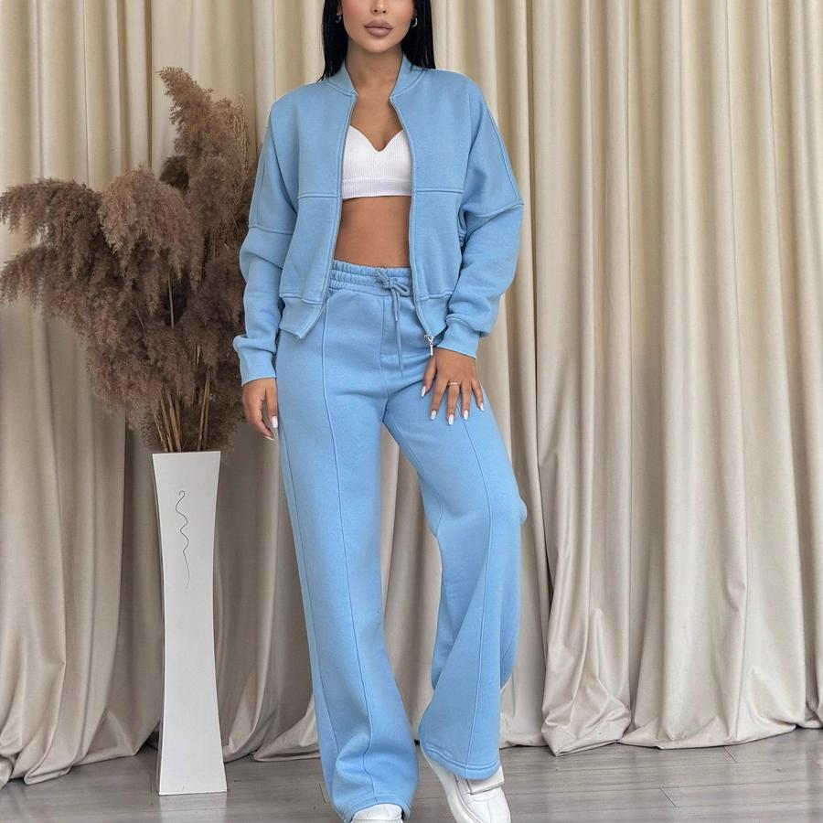 Women's New Fashion Casual Set Solid Long Sleeve Hoodie Zipper Pants Two Piece Outfit
