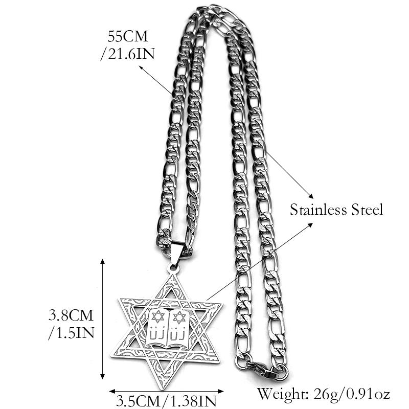 Je Scripture Star of David Hebrew Pendant Necklace for Men Stainless Steel Gold Color Israel Hexagram Amulet Punk Jewelry