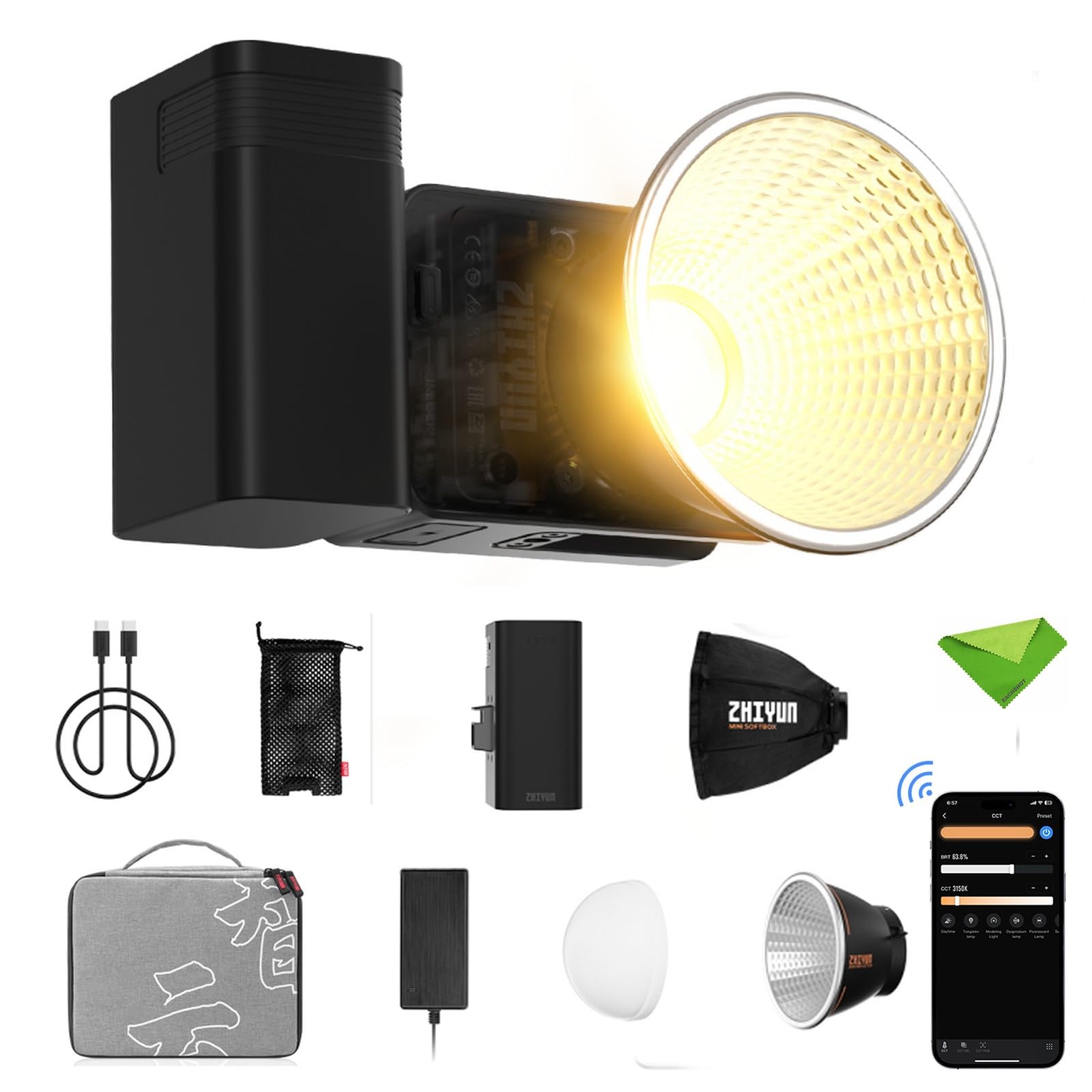 

Zhiyun X60 Pro 60W LED Video CCT CRI TLCI Continuous Lighting for Studio Video and More Bi-Color Light, 2700-6500K, 95, 97, App-Controlled