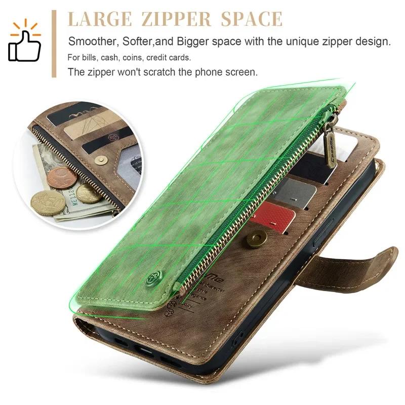 Lanyard Leather Wallet Card Phone Case For iPhone 18 Pro Max 17 Air 17E 16 Plus 16E 15 14 12 13 11 XS XR X Zip Flip Stand Cover