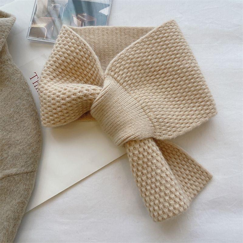 New Style Lazy Small Scarf Cross Scarf for Women Knitted Korean Version Versatile Warm Solid Color Autumn and Winter Small Scarf