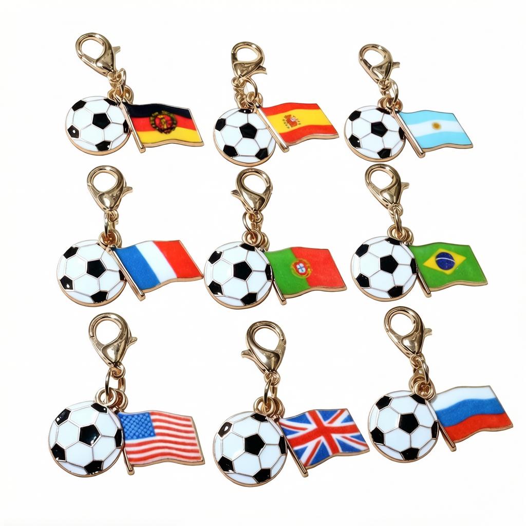 10Pcs DIY Enamel Football and Flag Charms Pendant with Lobter Clasp Craft Keychain Jewelry Making Accessories Findings