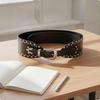 Wide Studded Waist Belt Punk PU Leather Lightweight for Denim and