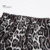 Women Long Pants Elastic High Waist Wide Leg Trousers with Pockets Leopard Print High Street Style Casual Pants