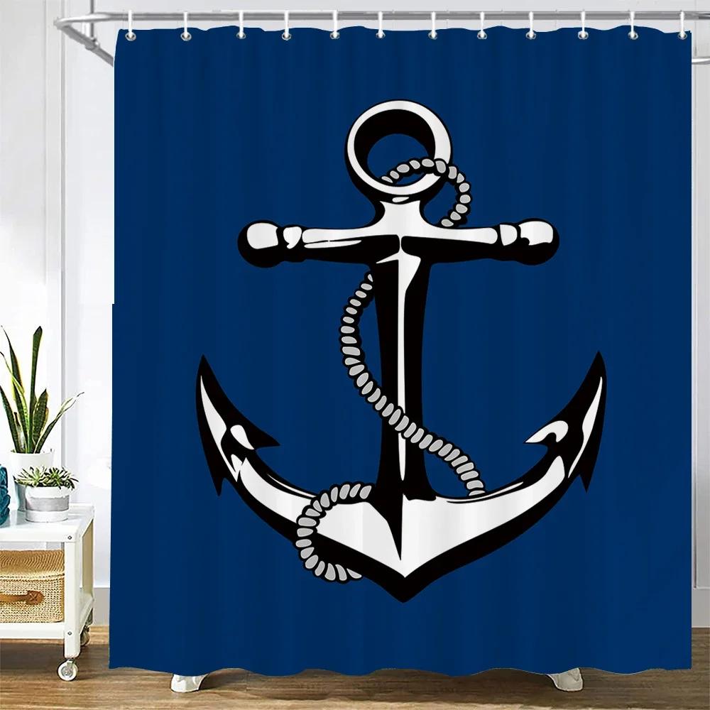 Waterproof Frabic Shower Curtains Nordic Style Mediterranean Nautical Anchor 3D Printed Bathroom Curtain Polyester Bath Curtain