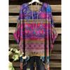 Damen Plus Size T-Shirt, Ethnisches Blumenmuster Ganzkörperdruck T-Shirt, Vielseitiges Oberteil