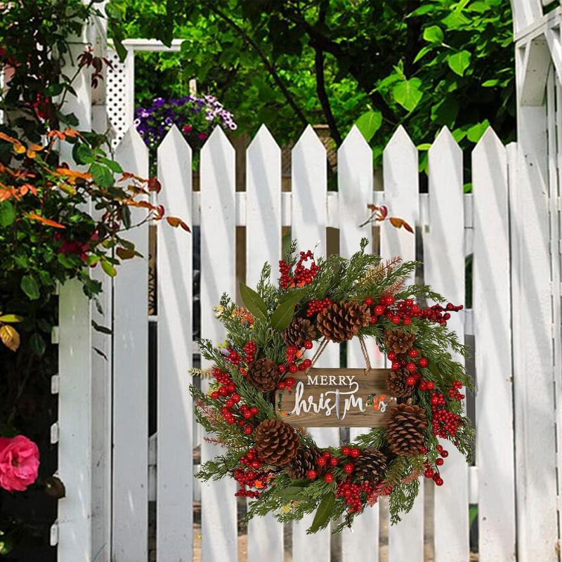 Christmas Wreath Outdoor Artificial 19.6 Inch Party Supplies With Berries Christmas Red Berry Wreath For Daily Holiday Birthday