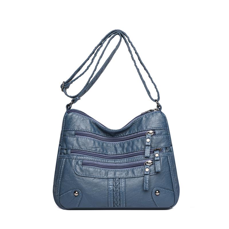 Multi-Pocket-Muttertasche mittleren Alters Große Kapazität Mehrschichtige Umhängetasche aus weichem Leder für Damen