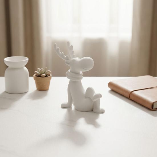 Deer Figurines for Christmas Decor 3D Printed Reindeer Figurine, Cute Sitting Statue with Scarf, Holiday Party Table Centerpieces Tabletop Home,