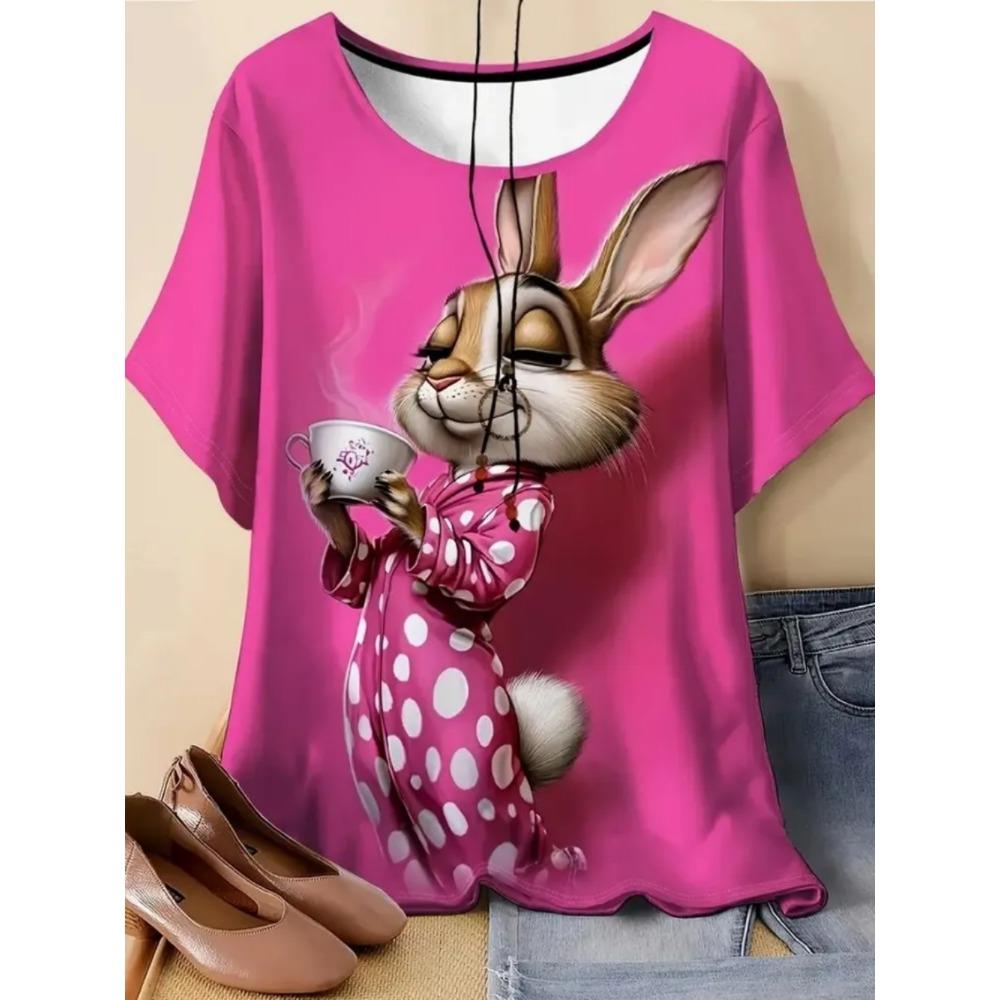 Ladies Fashionable Comfortable T-shirt Interesting Animal Patterns Loose Breathable Large Size Short Sleeved T-shirt