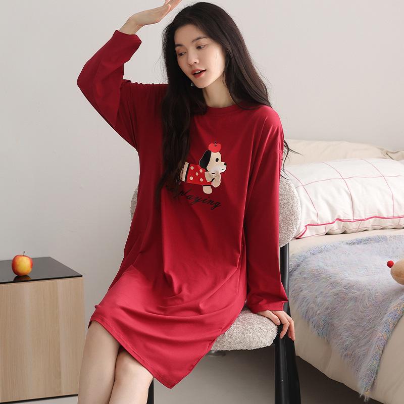 Pajamas Women's Spring and Autumn Pure Cotton Women's Long-sleeved Autumn Can Be Worn Outside Age-reducing Pajamas Women's Casual and Comfortable