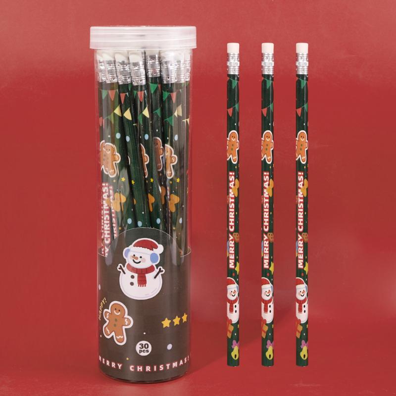 30Pcs Cartoon Christmas Pencil Set With Rubber Creative Pencil Christmas Study Writing Draw School Stationery Supplies Gifts