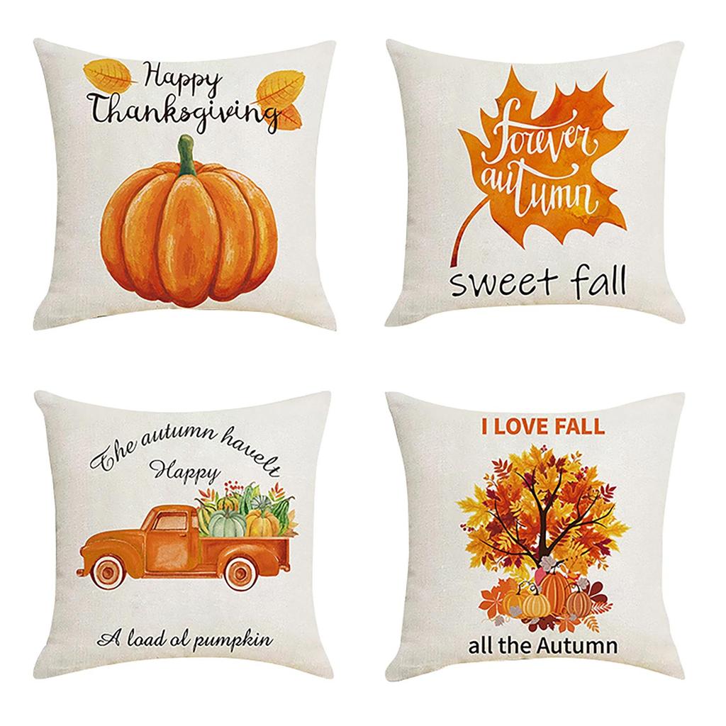 18x18 Fall Pillow Covers, Thanksgiving Decorative Throw Pillowcases, Maple Car Linen Throw Cushion Covers For Sofa Couch Home Decor, 4pcs
