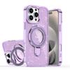 Luxury Glitter Metal Stand Magnetic Wireless Charging Clear Case For iPhone 16 15 14 Plus 13 12 17 Pro Max 17Air Magsafe Cover